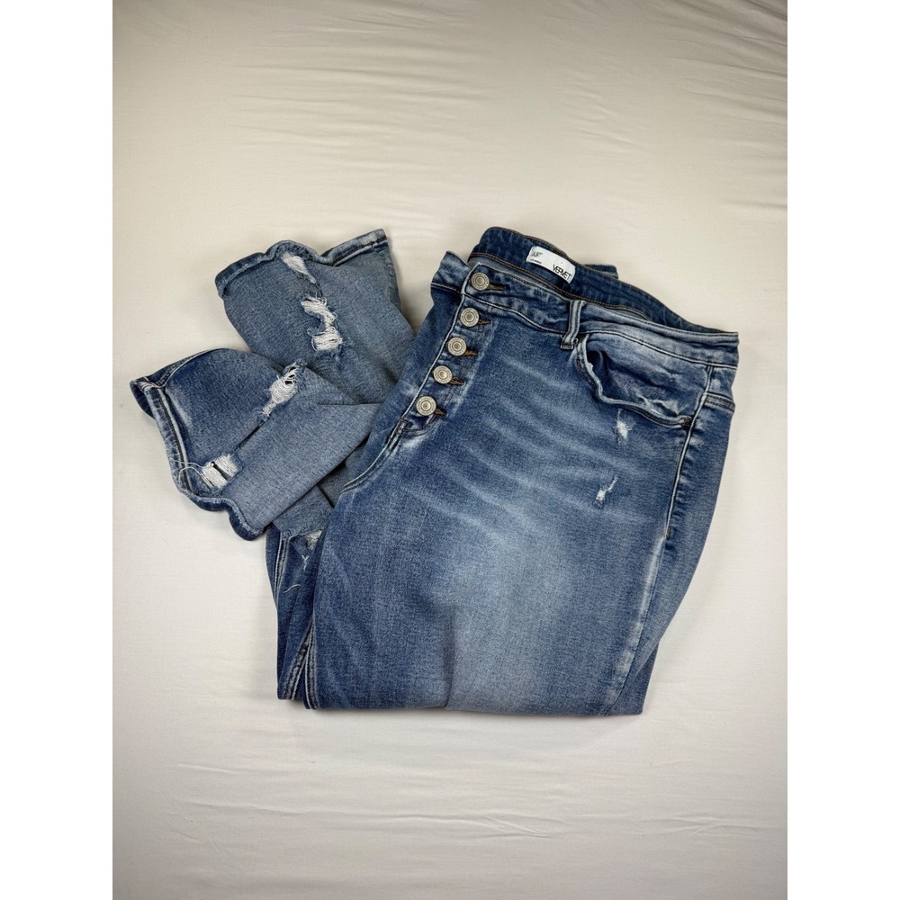 Vervet Distressed High Rise Button Fly Crop Jeans Blue Size 20